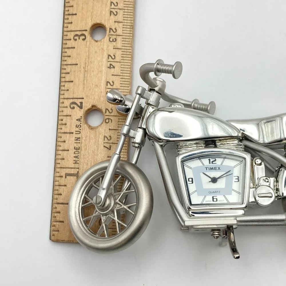Timex Motorcycle Desk Clock Silver Tone Gift Novelty New Battery Works!!